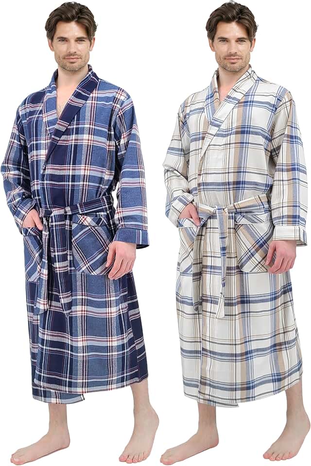 Men's Two-Pack Long Sauna Robe in Cotton Flannel