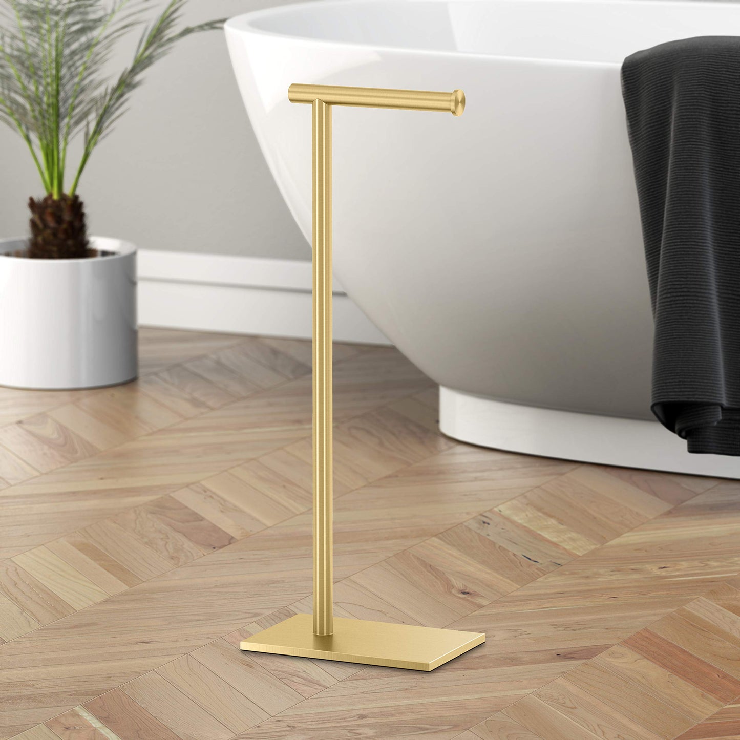 1431B, Modern Rectangle Base Freestanding Tet Paper Holder, 22.25, Brushed Br