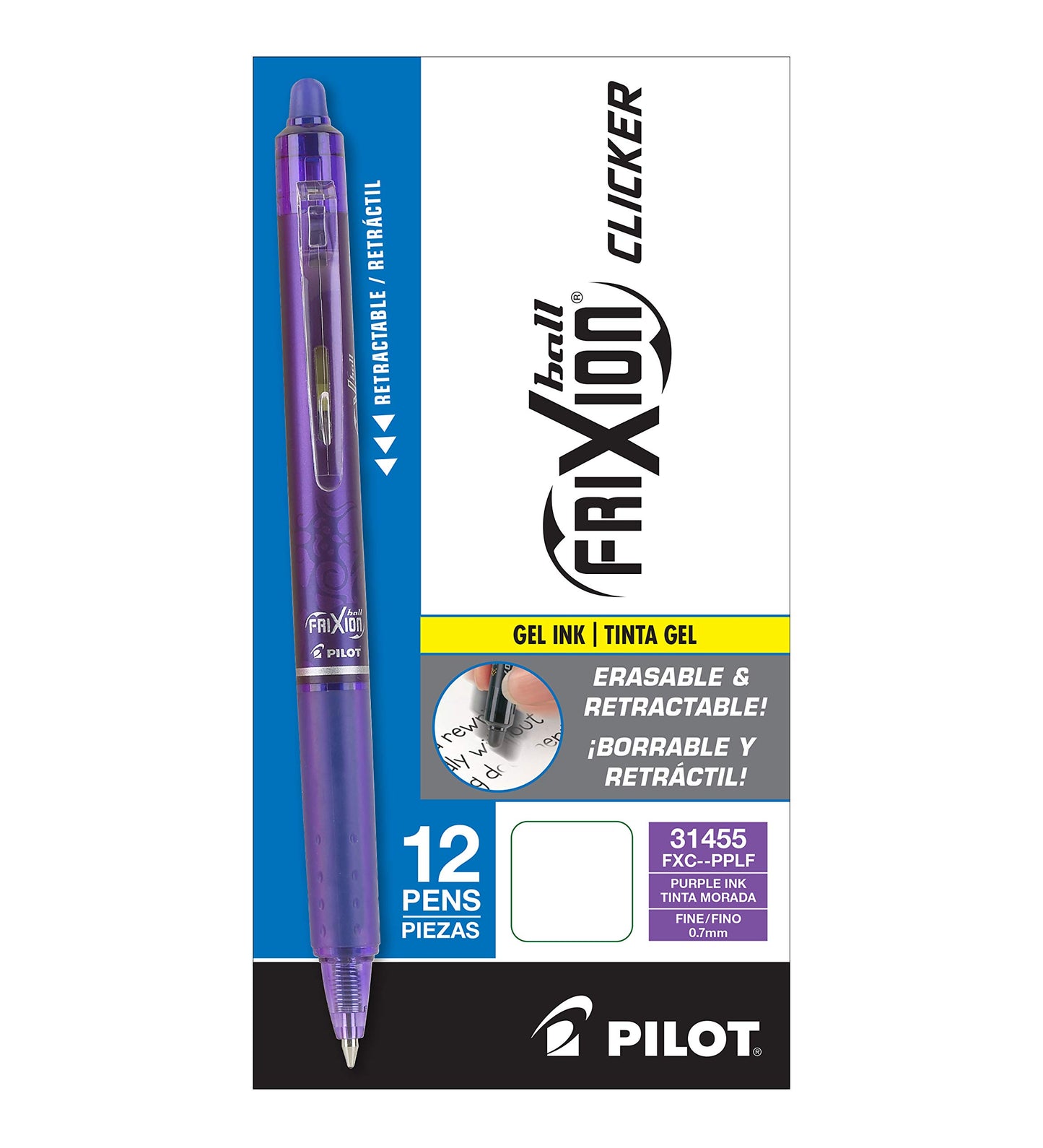 12 Purple Erasable Gel Pens, Fine Point, Refillable