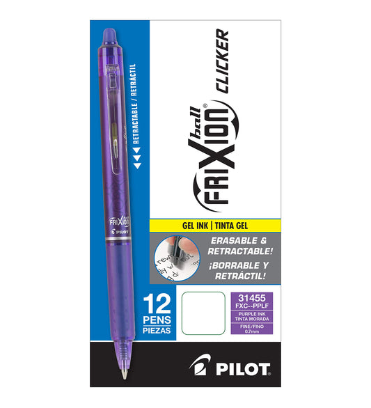 12 Purple Erasable Gel Pens, Fine Point, Refillable
