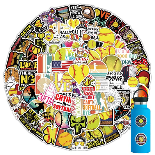 100 Waterproof Softball Stickers for Laptops and More