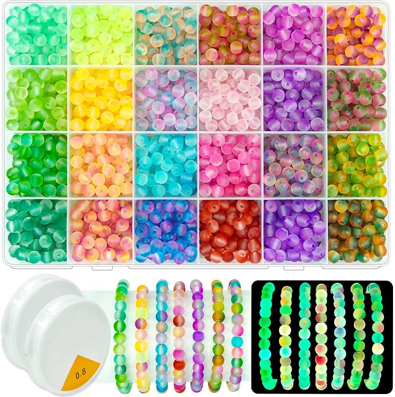 Glow-in-the-dark glass beads for jewelry making, 1600 pcs