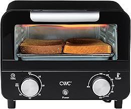 Mini toaster oven with 600W, timer, auto shutoff, and 450°F heat