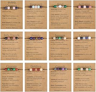 Set of 12 Crystal Healing Beaded Bracelets for Good Luck and Anxiety Relief