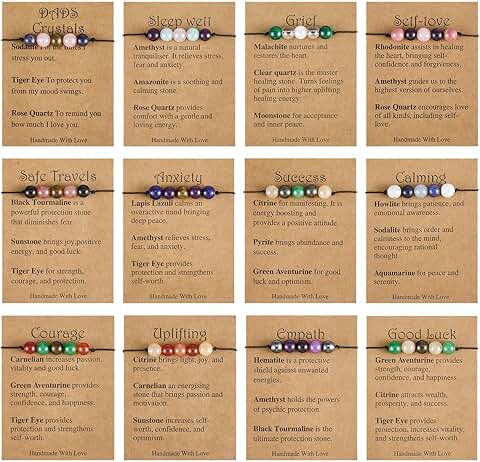 Set of 12 Crystal Healing Beaded Bracelets for Good Luck and Anxiety Relief