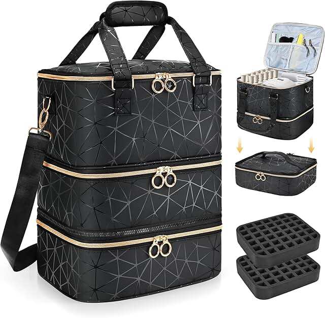 Large Nail Polish Organizer Bag for 84 Bottles and Nail Lamp