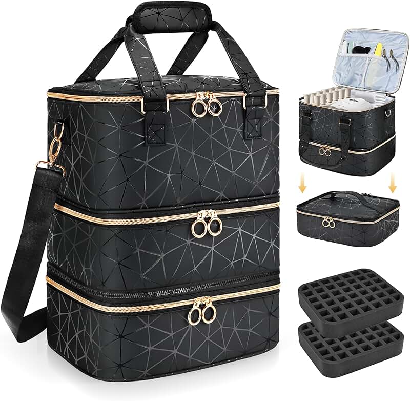 Large Nail Polish Organizer Bag for 84 Bottles and Nail Lamp
