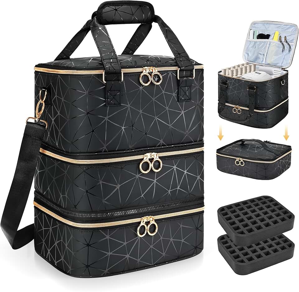 Large Nail Polish Organizer Bag for 84 Bottles and Nail Lamp