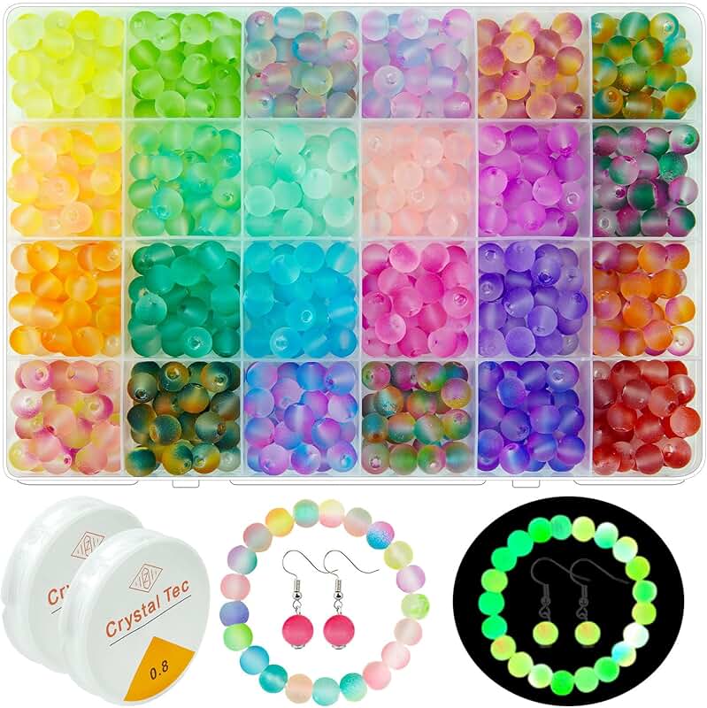 Glow in the dark glass beads for jewelry making, 630 pcs