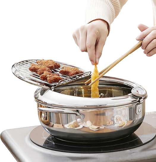 Large 4.4 Qt Stainless Steel Deep Fryer Pot with Lid
