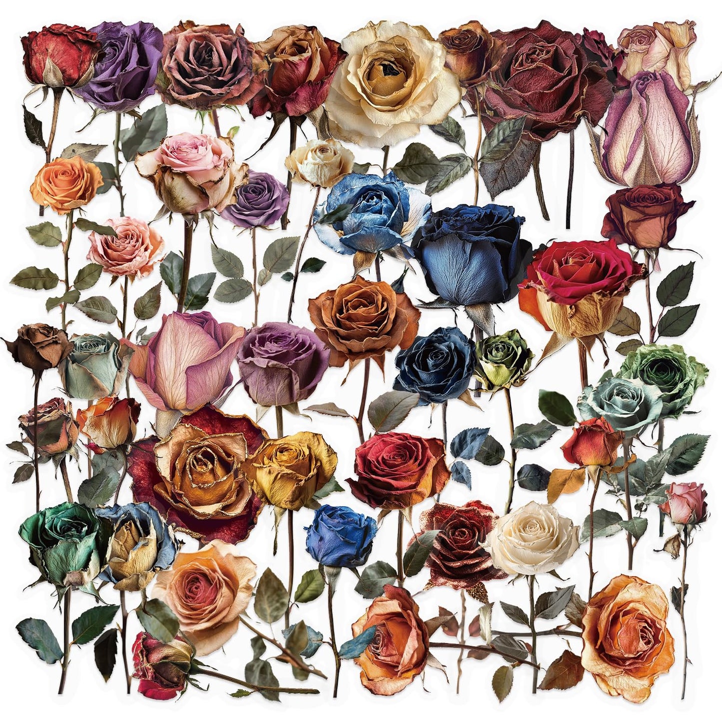 50 Dried Flower Stickers for Scrapbooks and More