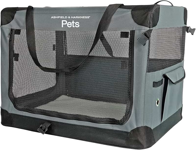 Collapsible 30-inch Gray Soft Dog Crate with Mat