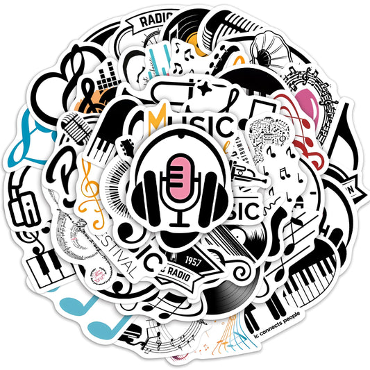 50 Music-Themed Color Stickers for Kids and Adults