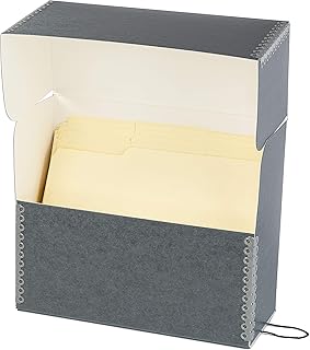 Archival Document Storage Box with 12 Folders, Gray