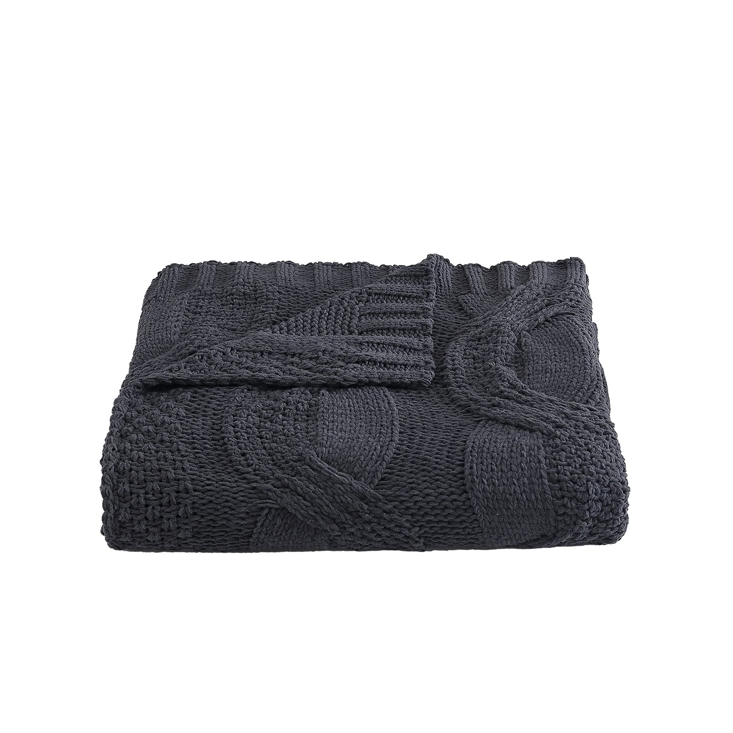 Throw Blanket Ultra Soft Chenille Home Dcor, All Season Designer Bedding, 50 x 70, Large Cable Knit Black