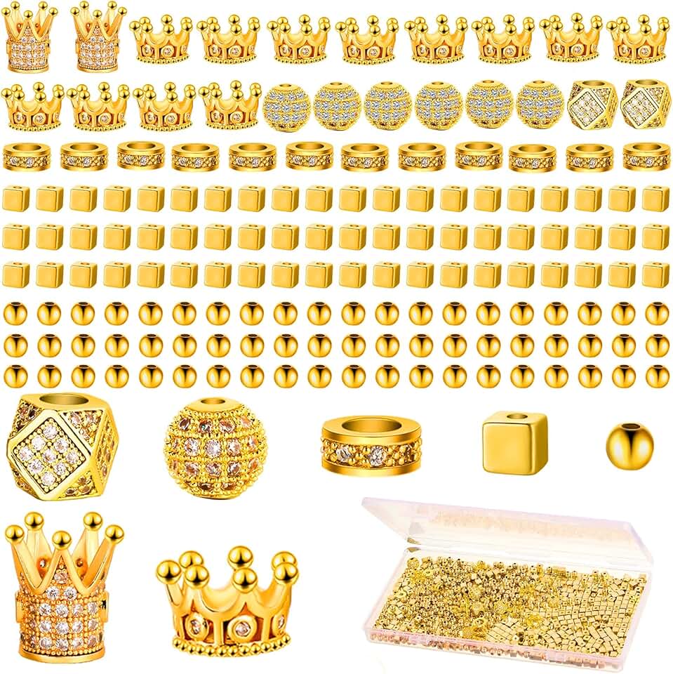 1034 Piece Gold Crown Charm and Beads for Jewelry Making