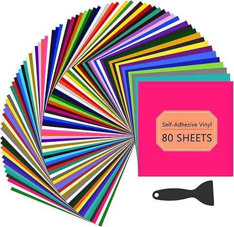 80 Sheets of Assorted Color Permanent Vinyl for Cutting Machines