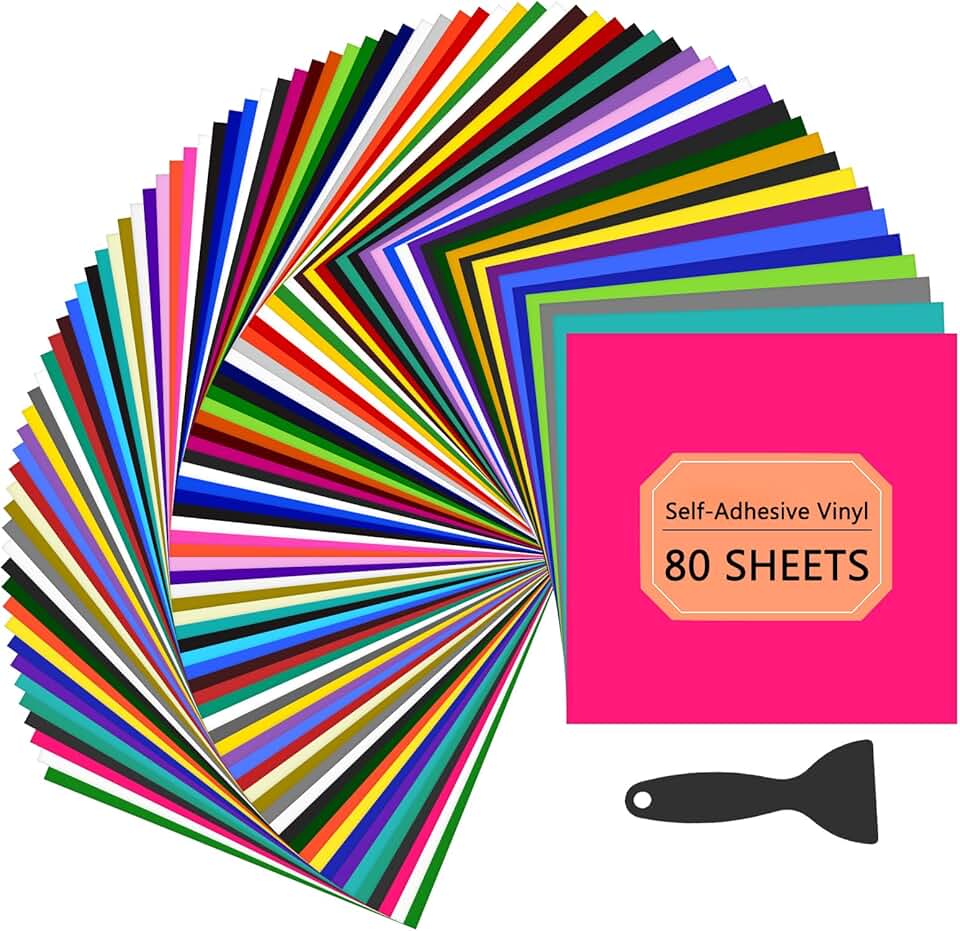 80 Sheets of Assorted Color Permanent Vinyl for Cutting Machines
