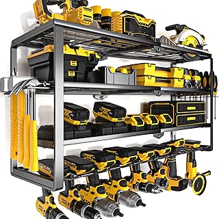 4-Layer Power Tool Organizer Wall Mount with Charging Shelf