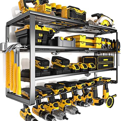 4-Layer Power Tool Organizer Wall Mount with Charging Shelf