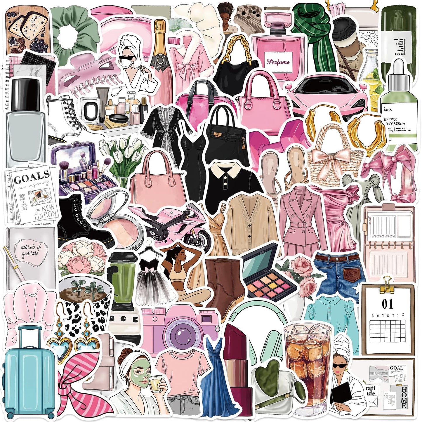 100 Waterproof Girl Aesthetic Stickers for Water Bottles and Laptops