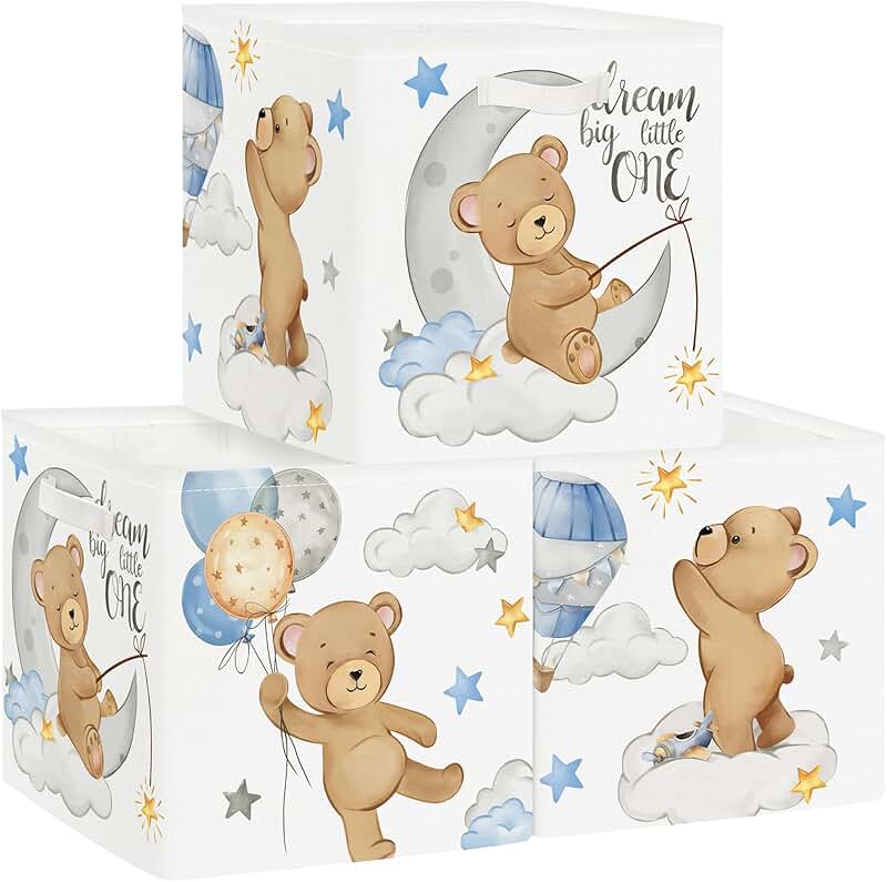 Set of three 11.8-inch animal-themed storage cubes