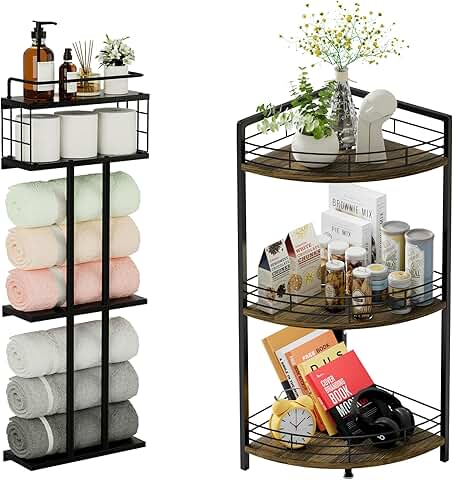 3-Tier Corner Shelf and Wall Towel Rack Set