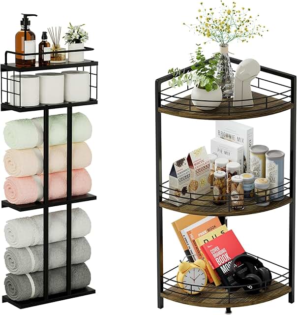 3-Tier Corner Shelf and Wall Towel Rack Set