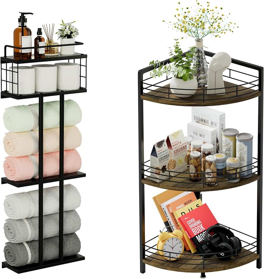 3-Tier Corner Shelf and Wall Towel Rack Set