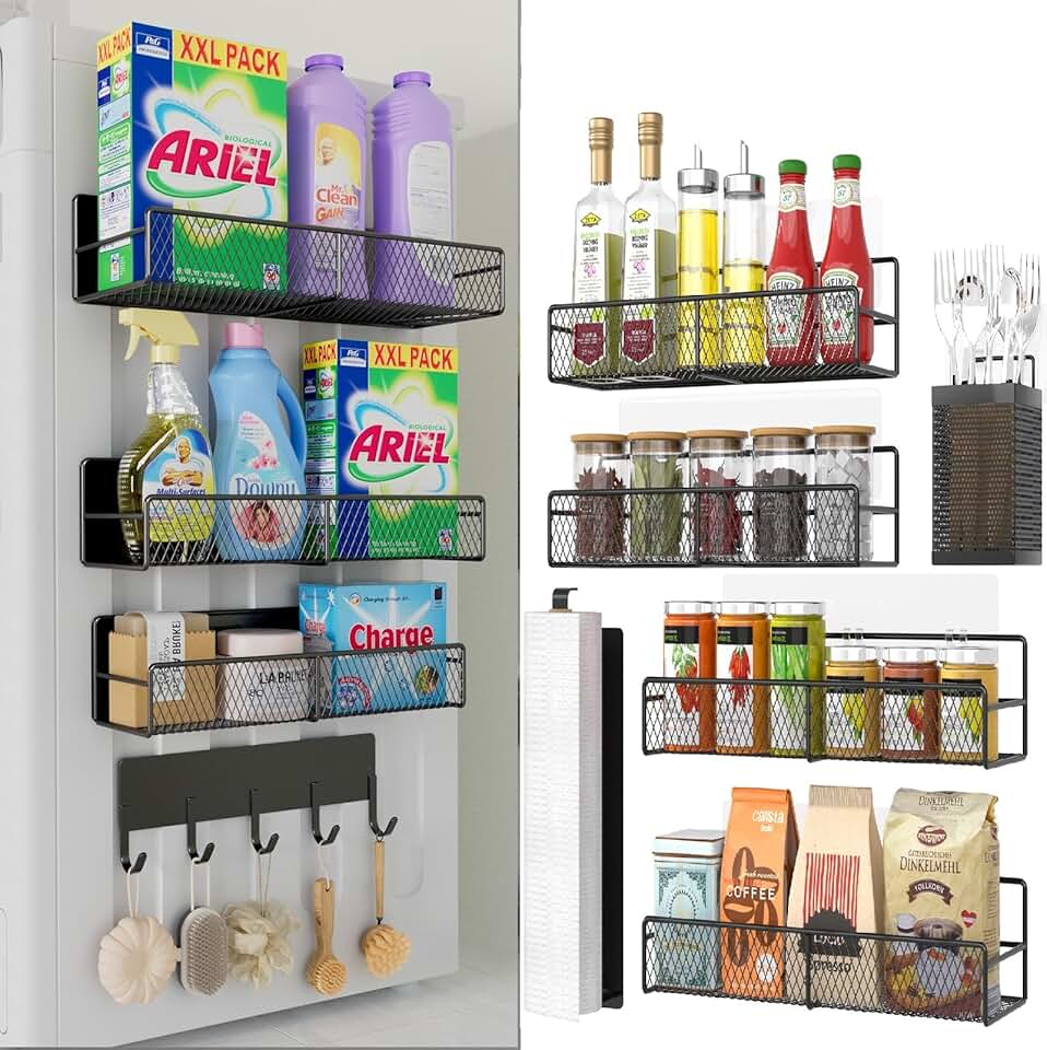 Set of four metal magnetic and wall-mounted shelves