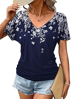 Women's Summer Casual V-Neck Floral Short Sleeve Top