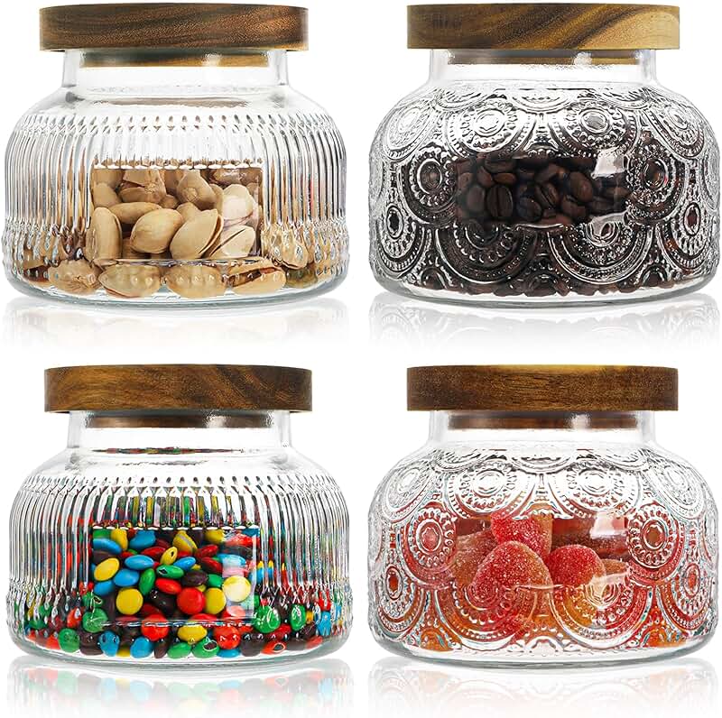Set of 4 25oz Glass Jars with Airtight Wooden Lids