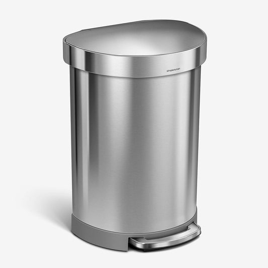 60 Liter Semi-Round Hands-Free Kitchen Step Trash Can with Soft-Close Lid, Brushed