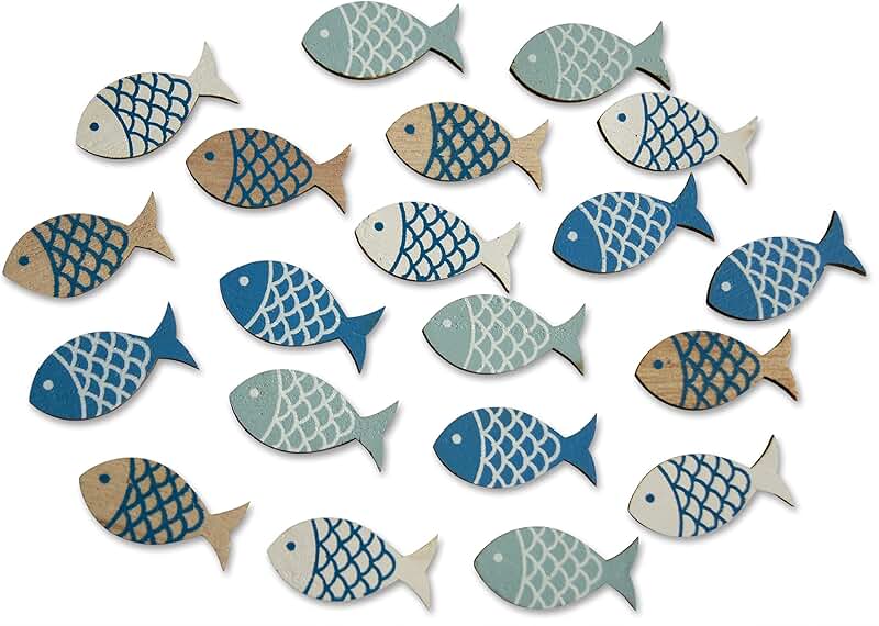 20 Small Wooden Fish Cutouts for Beach Crafts