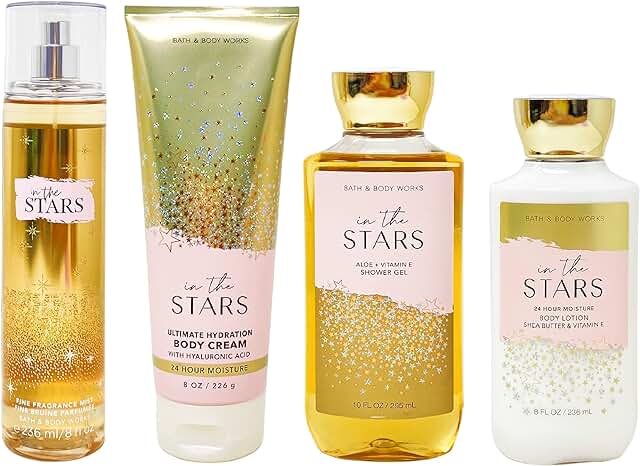 Star-themed gift set with fragrance mist, body cream, shower gel, and lotion