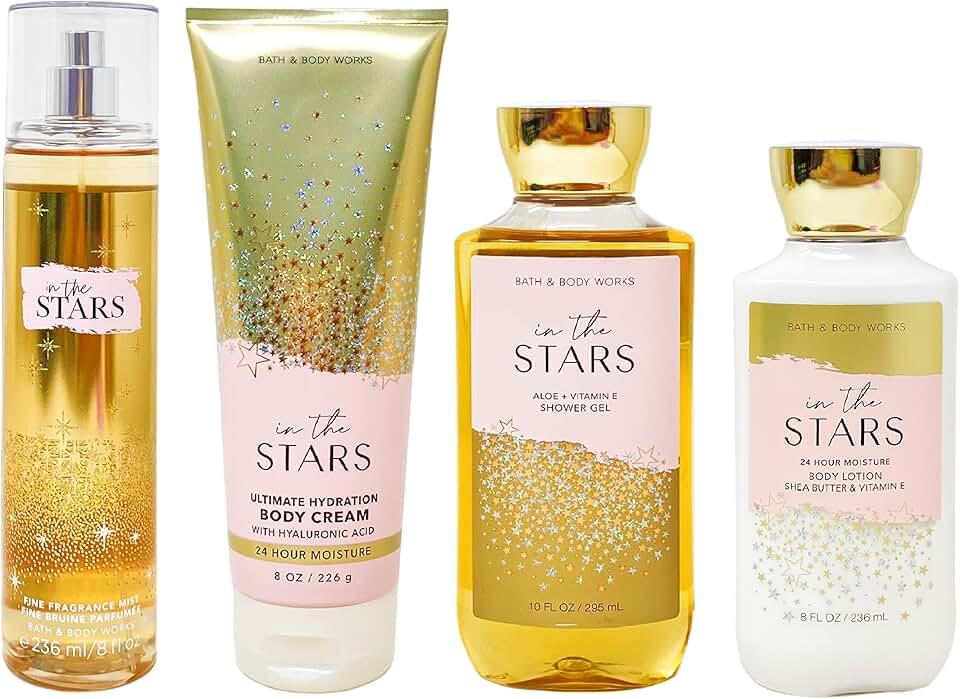 Star-themed gift set with fragrance mist, body cream, shower gel, and lotion