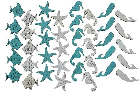 Miniature Beach Sea Creatures Wood Cut Outs Set