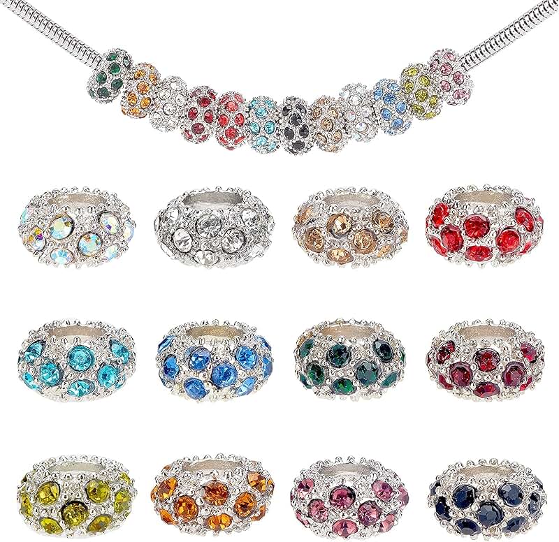 100pcs Rhinestone Large Hole European Beads for Jewelry Making