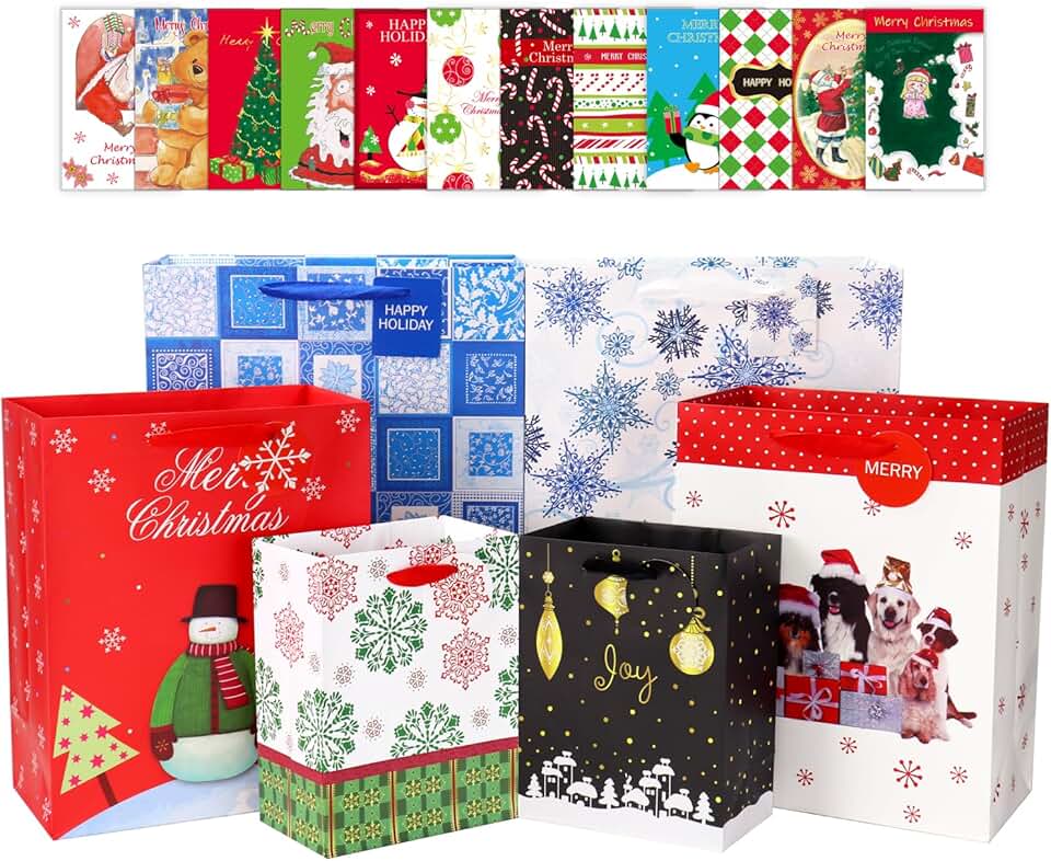 Set of Christmas Gift Bags with Cards and Envelopes