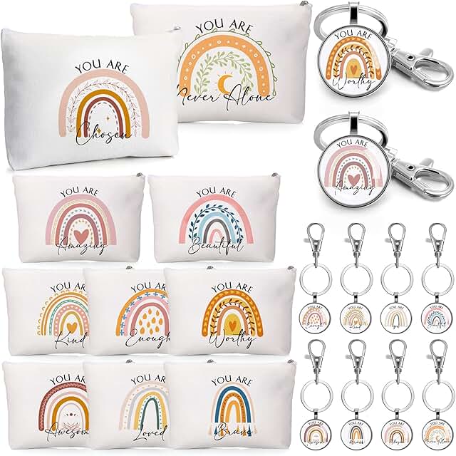 60 Pcs Employee Appreciation Gift Set with Rainbow Makeup Bags and Inspirational Keychains