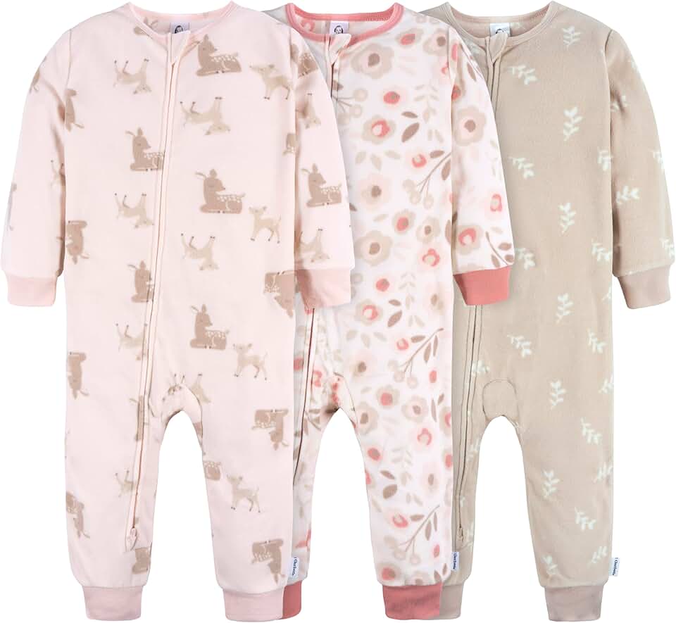 Baby Girls Flame Resistant Fleece Pajamas, 3-Pack
