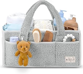 Baby Diaper Caddy Organizer with Handle in Grey