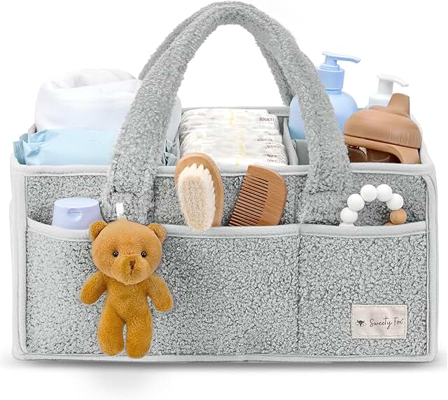 Baby Diaper Caddy Organizer with Handle in Grey