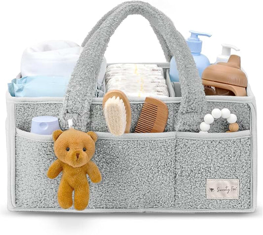 Square Tissue Box Cover with Storage Tray in Beige