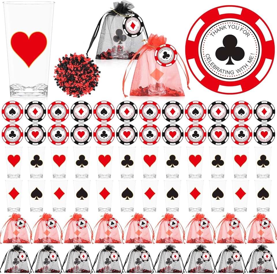 97 Pcs Casino Party 2 Oz Cups with Gift Bag and Card