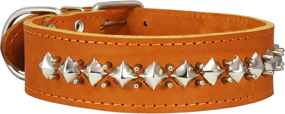 Thick Genuine Leather Spiked Dog Collar for Large Breeds
