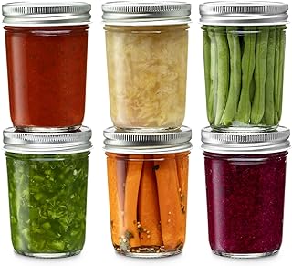 Set of 6 Eight-Ounce Glass Mason Jars with Silver Lids