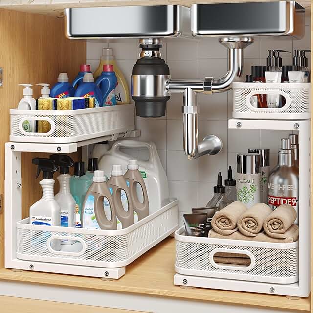 Two-Piece Under Sink Storage Organizer with Adjustable Height