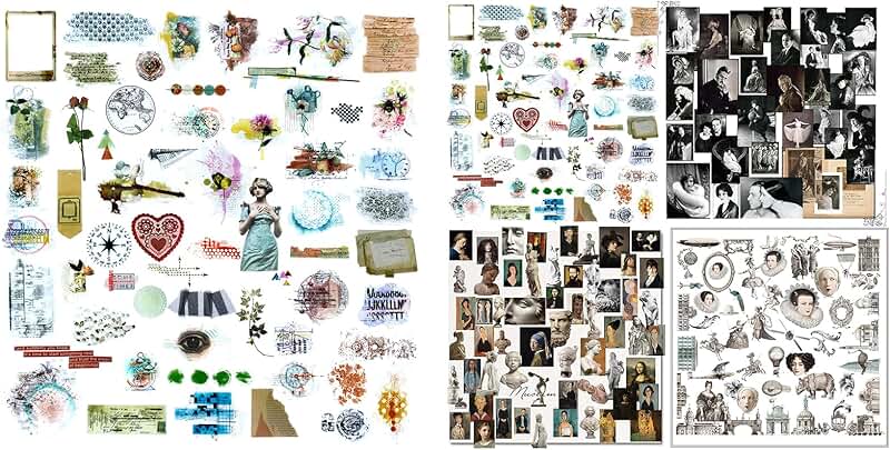 Five Packs of Vintage Junk Journal and Scrapbooking Stickers