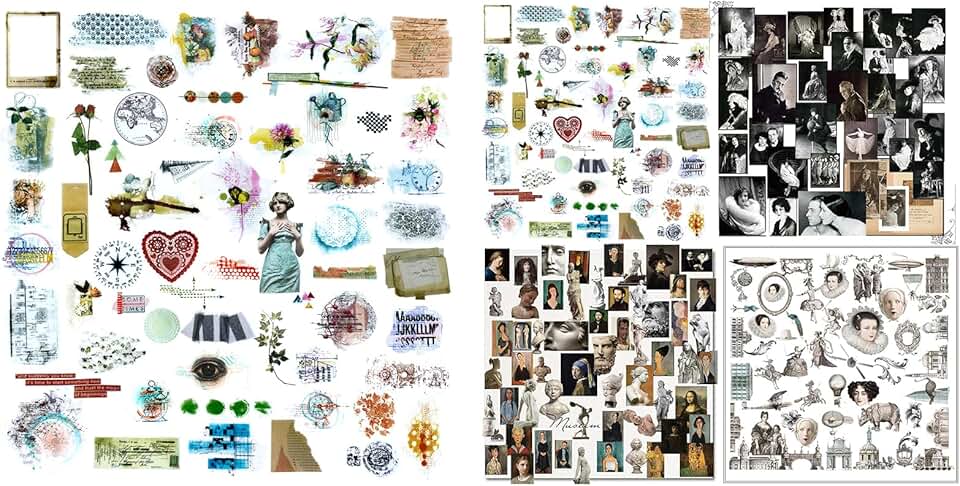 Five Packs of Vintage Junk Journal and Scrapbooking Stickers